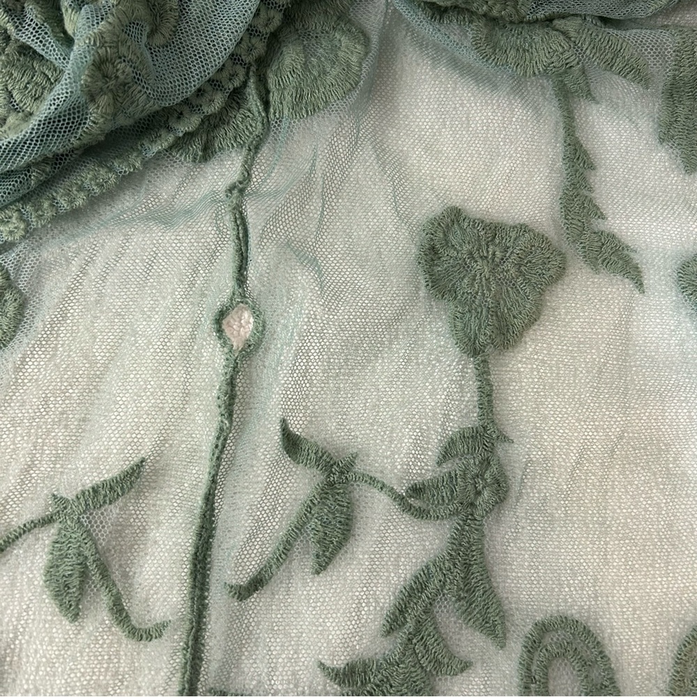 White Birch Sage Green Floral Embroidered Lace Kimono Cardigan - Size M - Picture 9 of 14